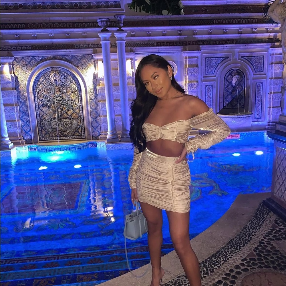 Missguided gold Ruched Skirt + Top